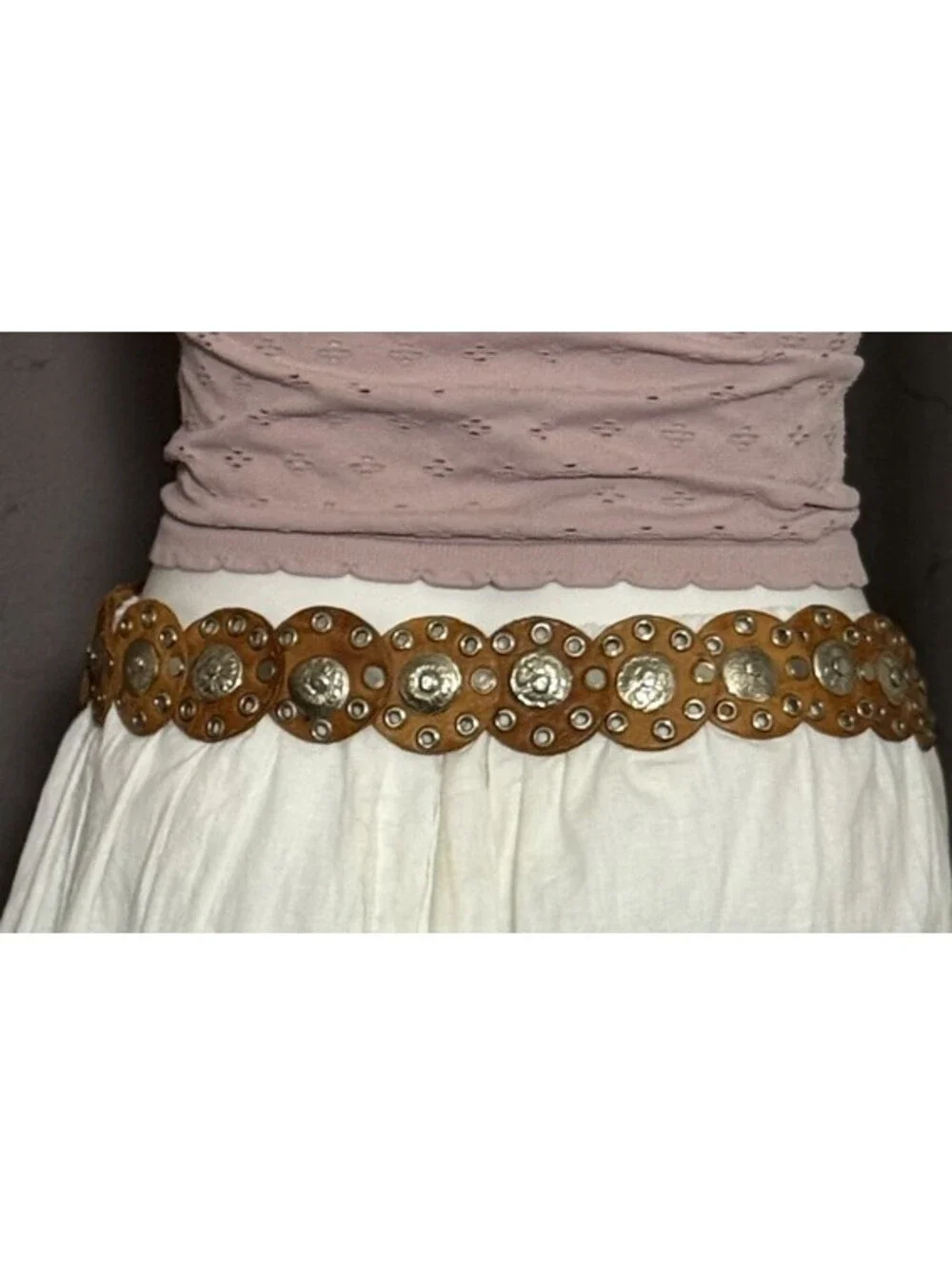 Free People Baby Follow Your Arrow Tan Leather Disc Belt One Size